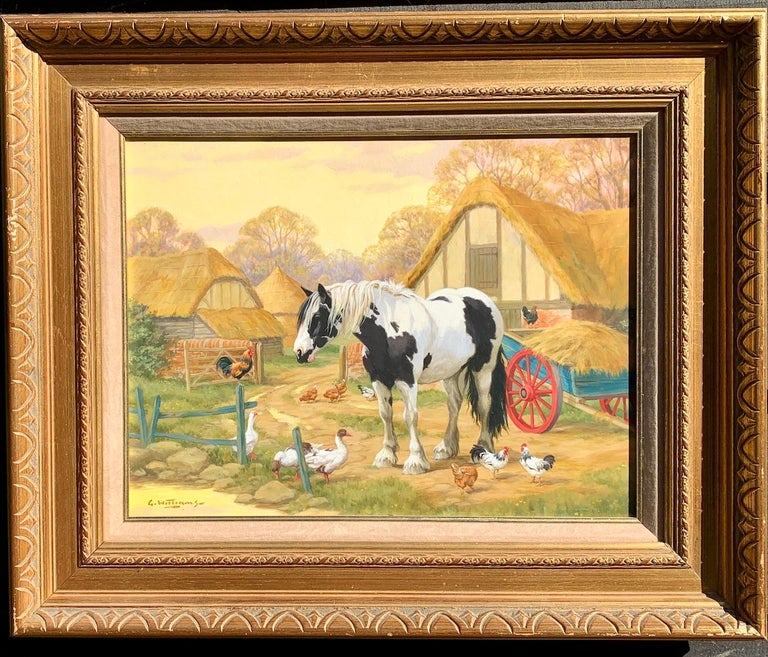 Glynn Williams English Farm scene with a Shire horse, chickens, ducks