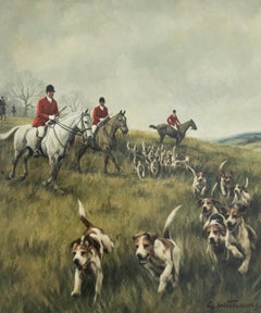 Glynn Williams (b.1955) - Framed 20th Century Oil, Hounds on the Hill