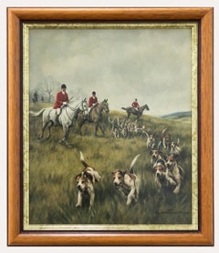 Used Glynn Williams (b.1955) - Framed 20th Century Oil, Hounds on the Hill