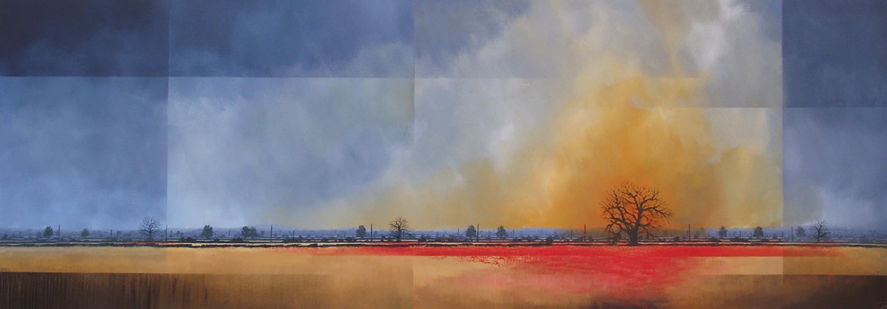 Fenland Heatwave - Contemporary British Landscape: Oil on Canvas painting - Painting by Glynne James