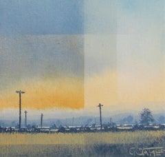 Golden Evening Glow - contemporary countryside landscape fields oil painting