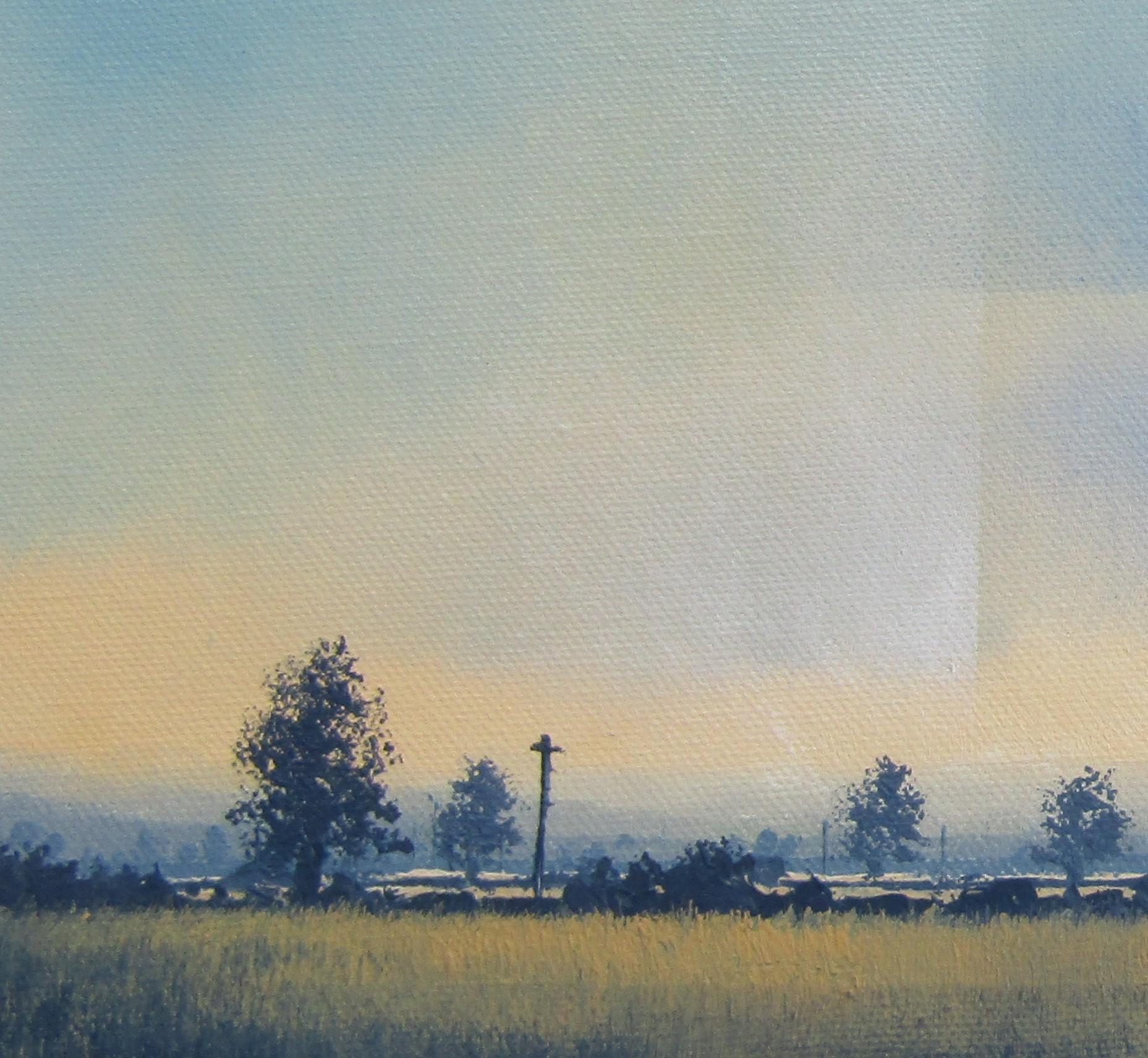 Neighbourhood Watch - contemporary landscape fields countryside oil painting - Painting by Glynne James
