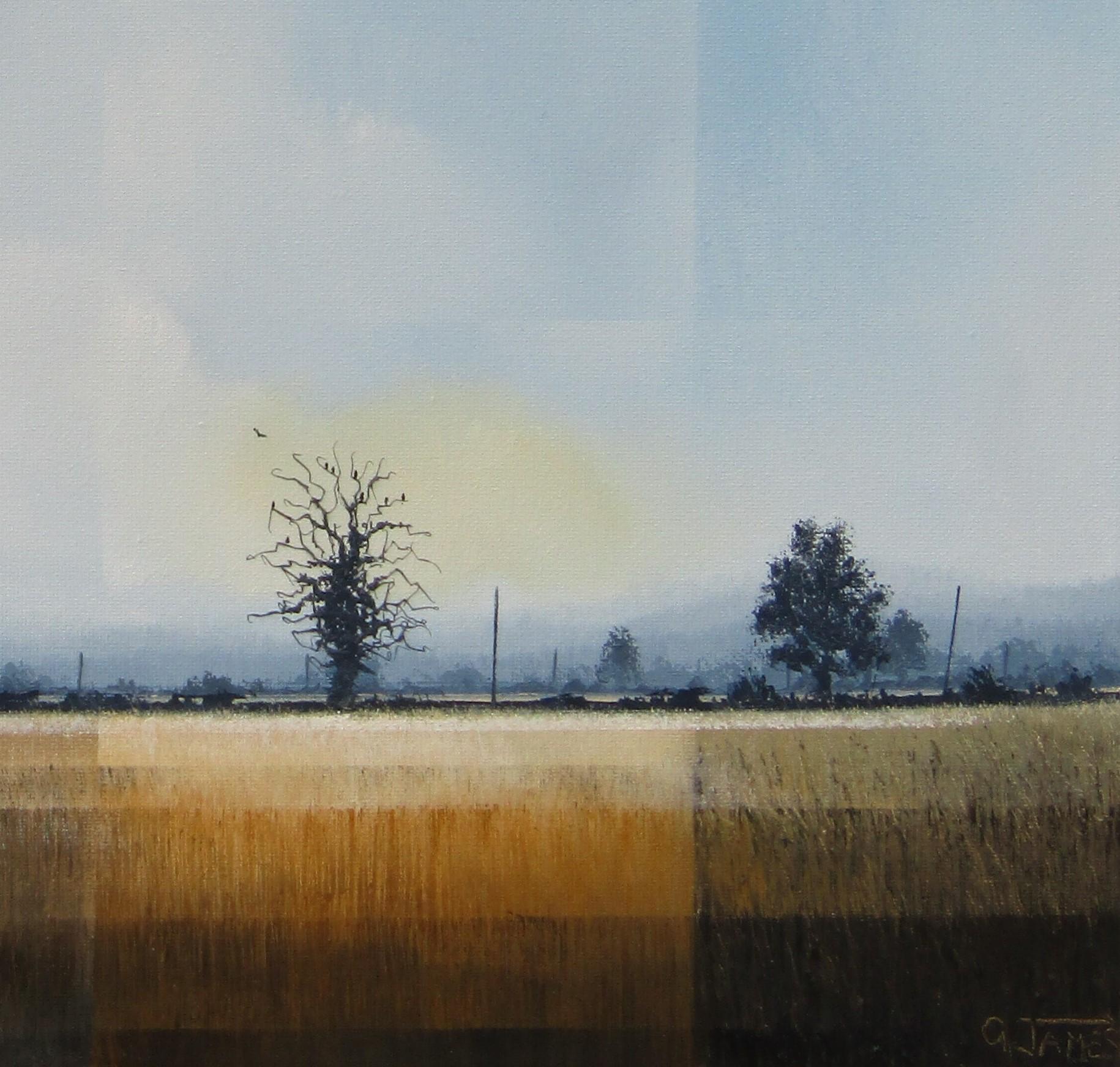Neighbourhood Watch - contemporary landscape fields countryside oil painting - Contemporary Painting by Glynne James