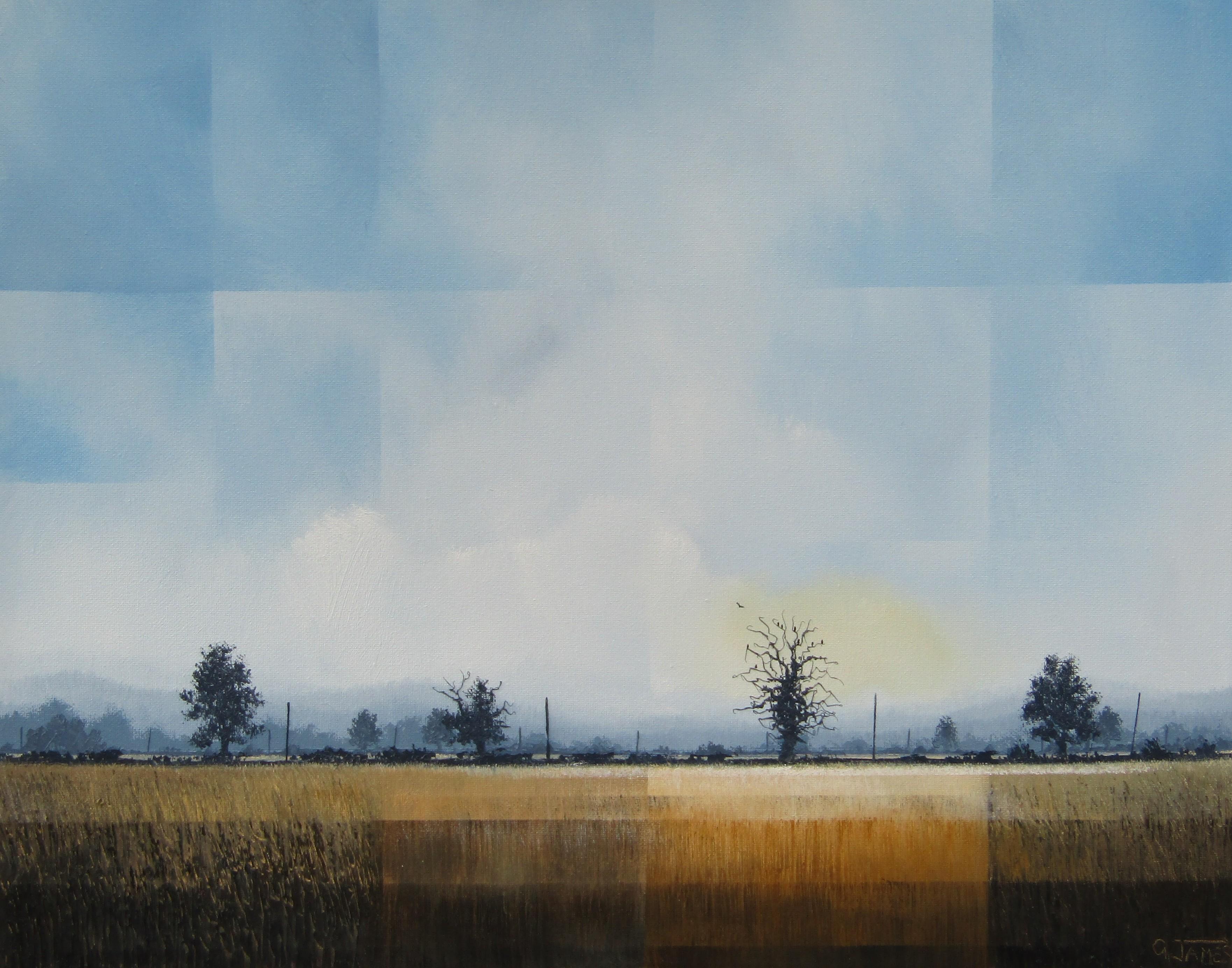 Glynne James Landscape Painting - Neighbourhood Watch - contemporary landscape fields countryside oil painting