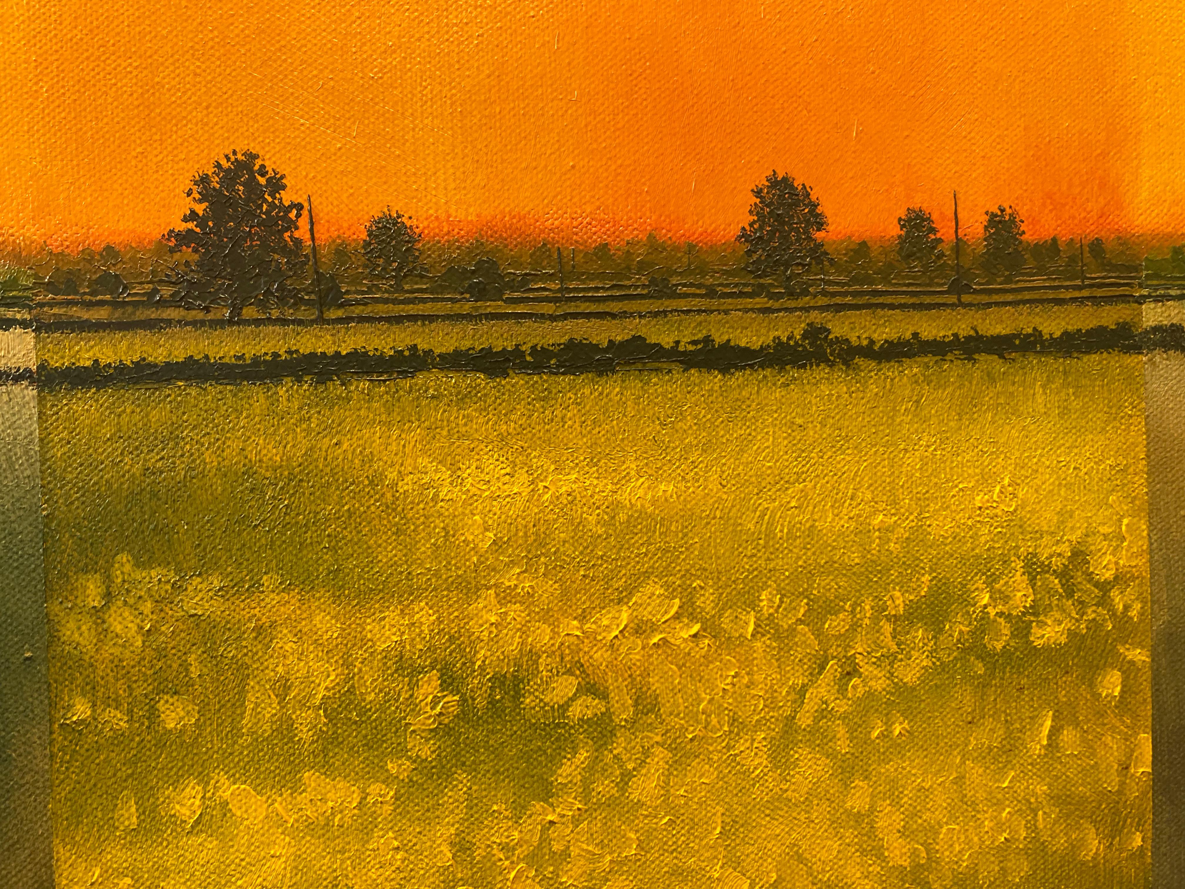 Red Hot Yellows - Contemporary British Landscape: Oil on Canvas For Sale 1