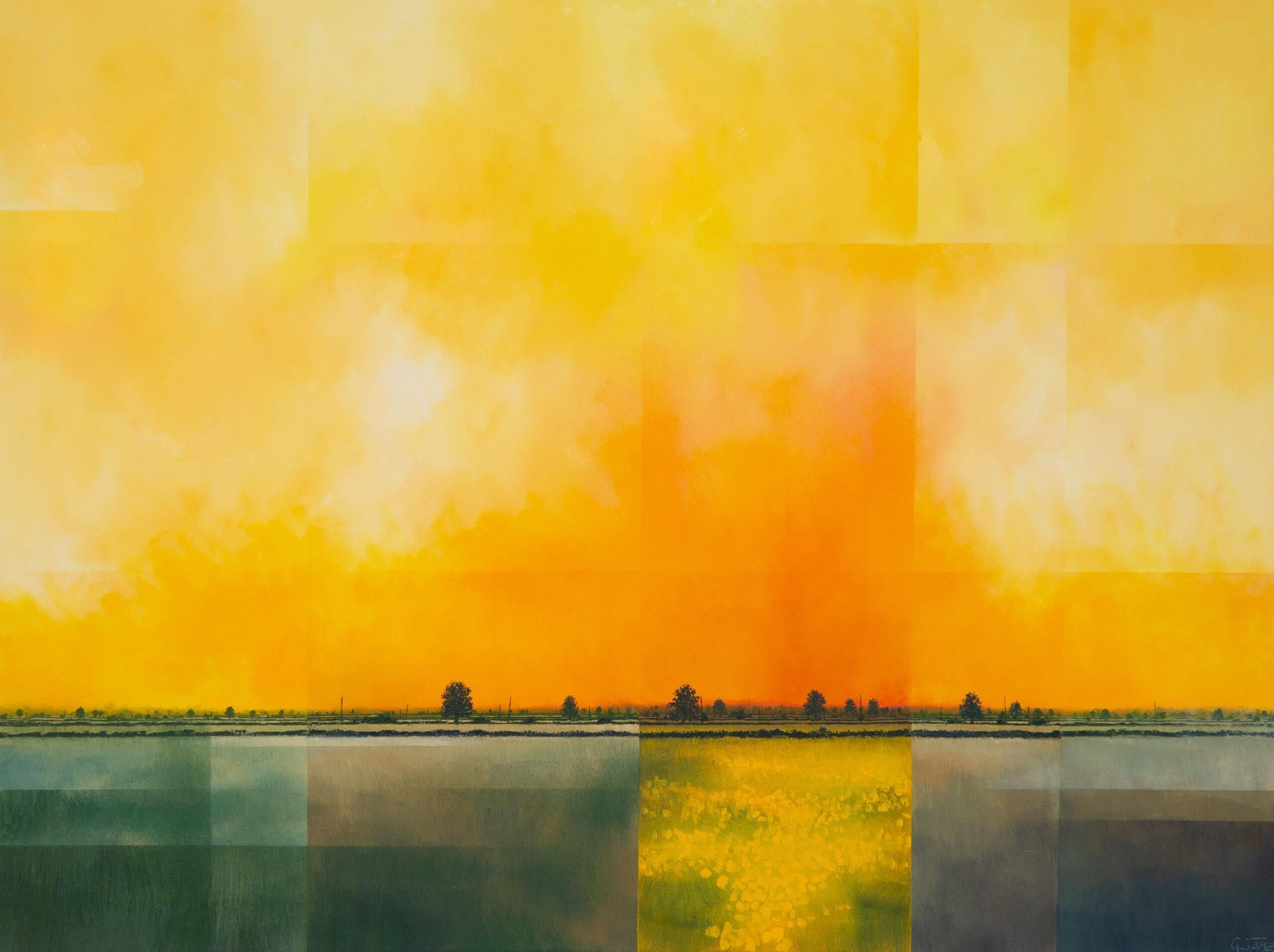 Red Hot Yellows - Contemporary British Landscape: Oil on Canvas - Painting by Glynne James