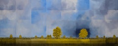 La lumière est dorée - paysage contemporain, peinture à l'huile de campagne britannique