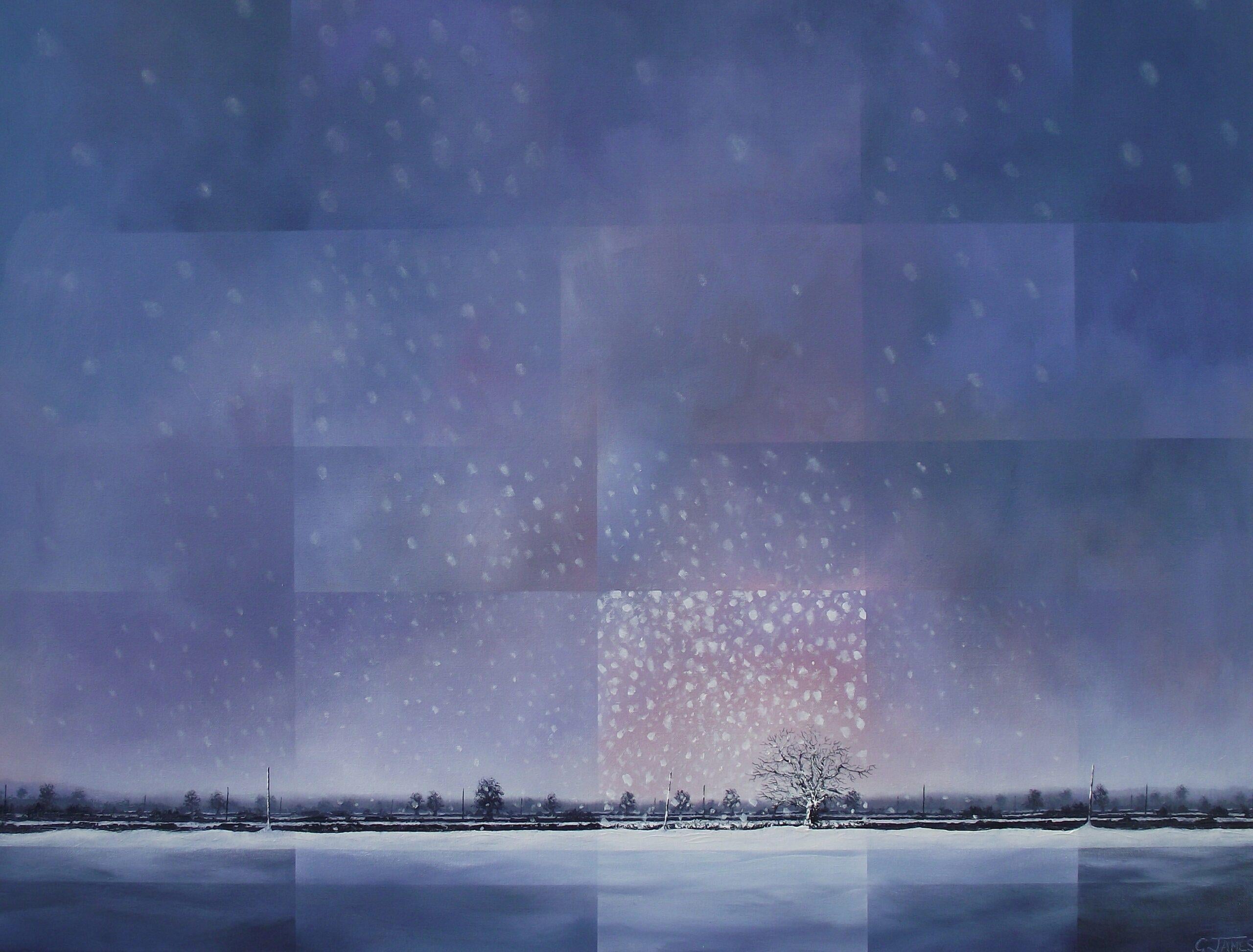La douceur d'une neige de soirée - Paysage britannique contemporain : huile sur toile