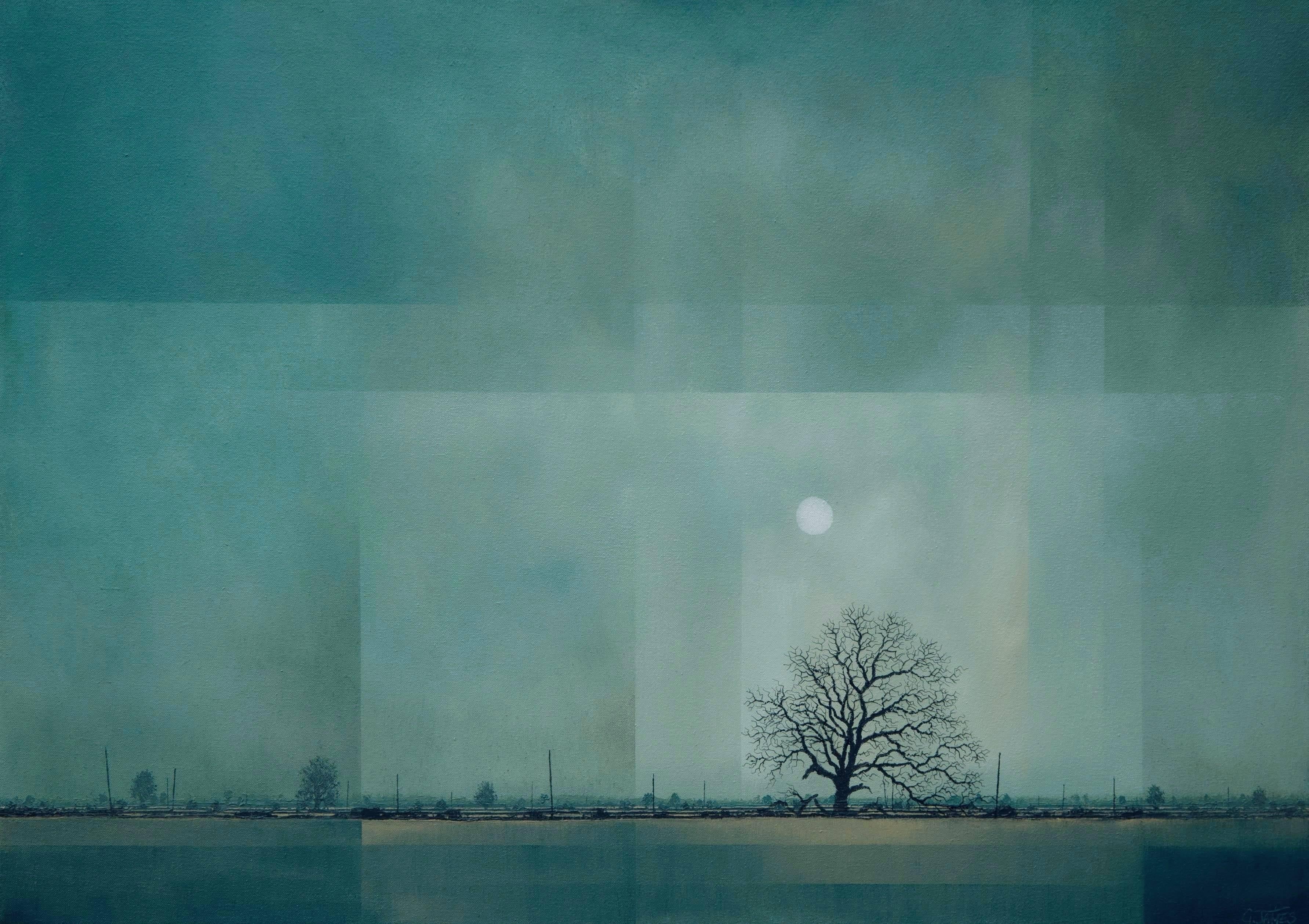 Glynne James Solitude experimental green/grey landscape tree