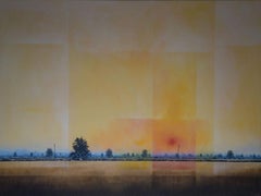 Used The edge of Sunrise - contemporary bright yellow sun sky landscape oil painting