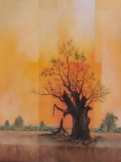 The Grandest of Old Men - Tree in Rural Landscape: Oil on Canvas