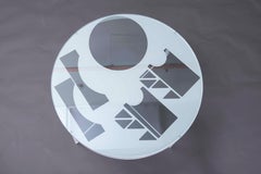 Modern Welded Metal And Glass Minimal Round White One Of A Kind Coffee Table