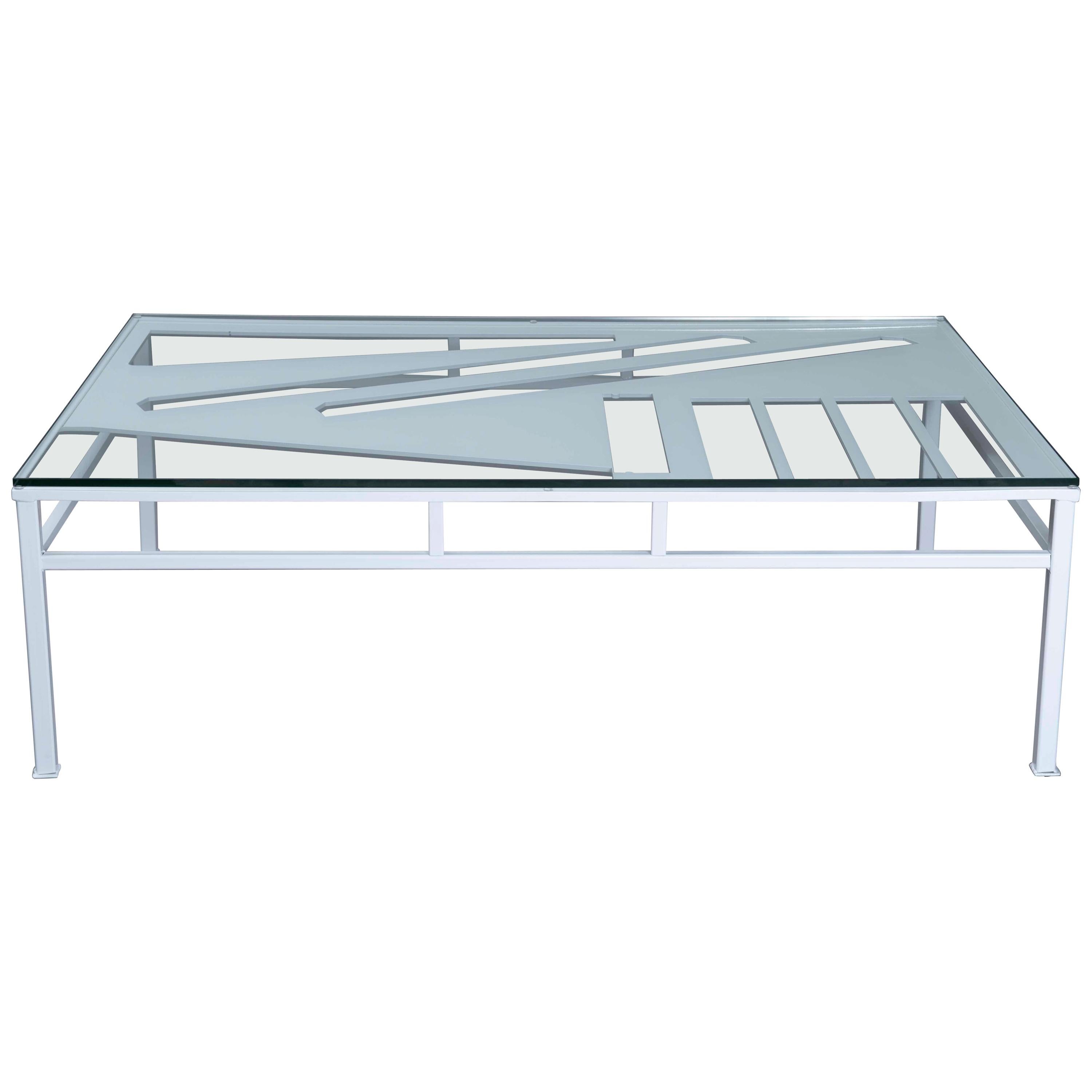 Metal and Glass Modern Minimal One Of A Kind White Rectangular Coffee Table For Sale