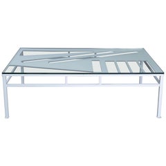 Metal and Glass Modern Minimal One Of A Kind White Rectangular Coffee Table