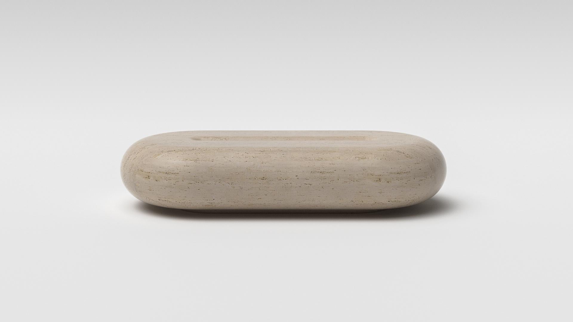 Glyph Travertine stone low table by Arthur Vallin
Numbered Edition
Dimensions: W120 x D60 x H31 cm
Materials: Travertine Stone
Finishing: Un-honed

French Artist, Designer, and Creative Director Arthur Vallin hold a master’s degree in Art