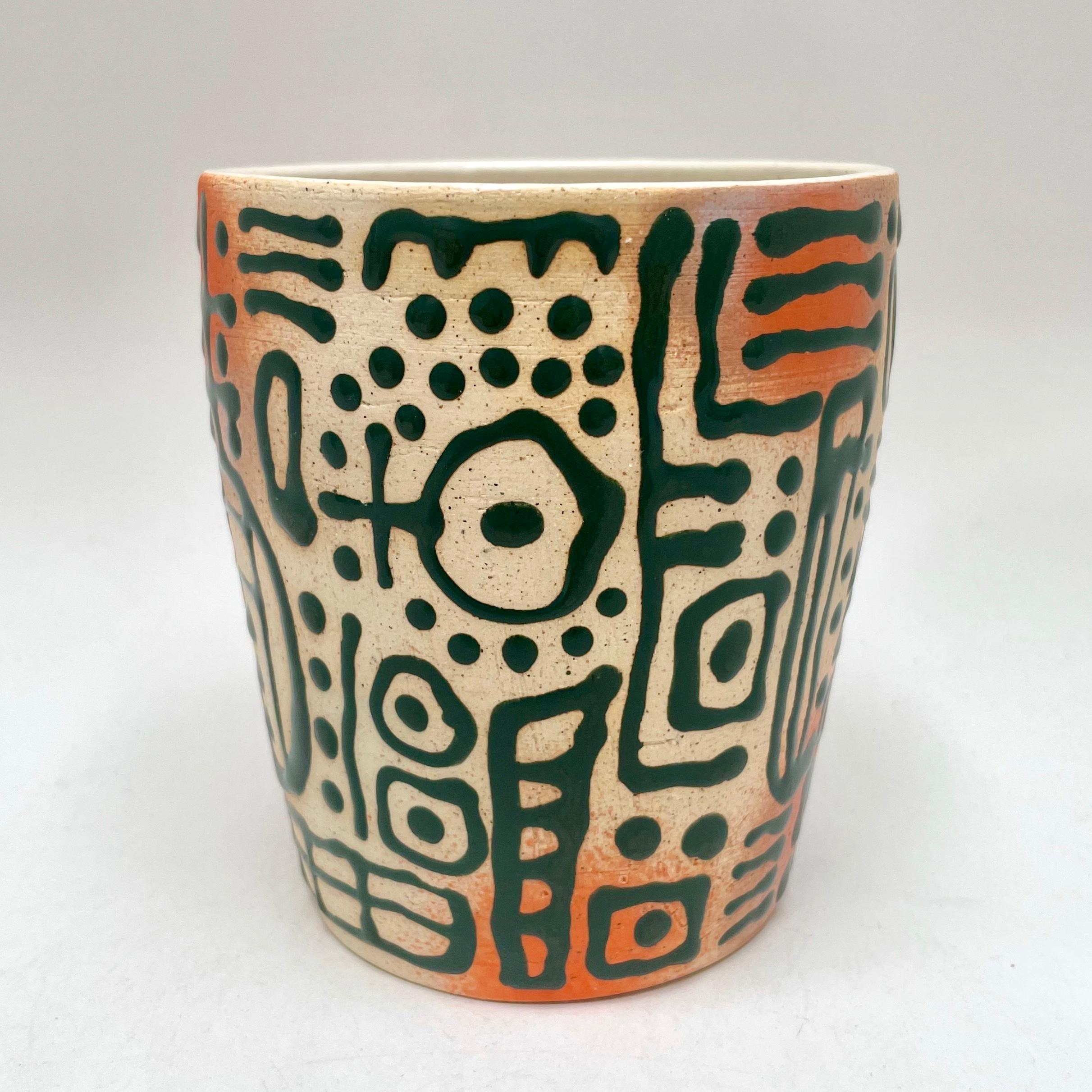 The Glyph Tumbler, shown here in embossed Blugreen/Various Colors, the food safe vessel for your favorite beverage of choice, entertaining, or as a decorative object or object d'art. Versatile, sustainable and one of kind, made of recycled stoneware