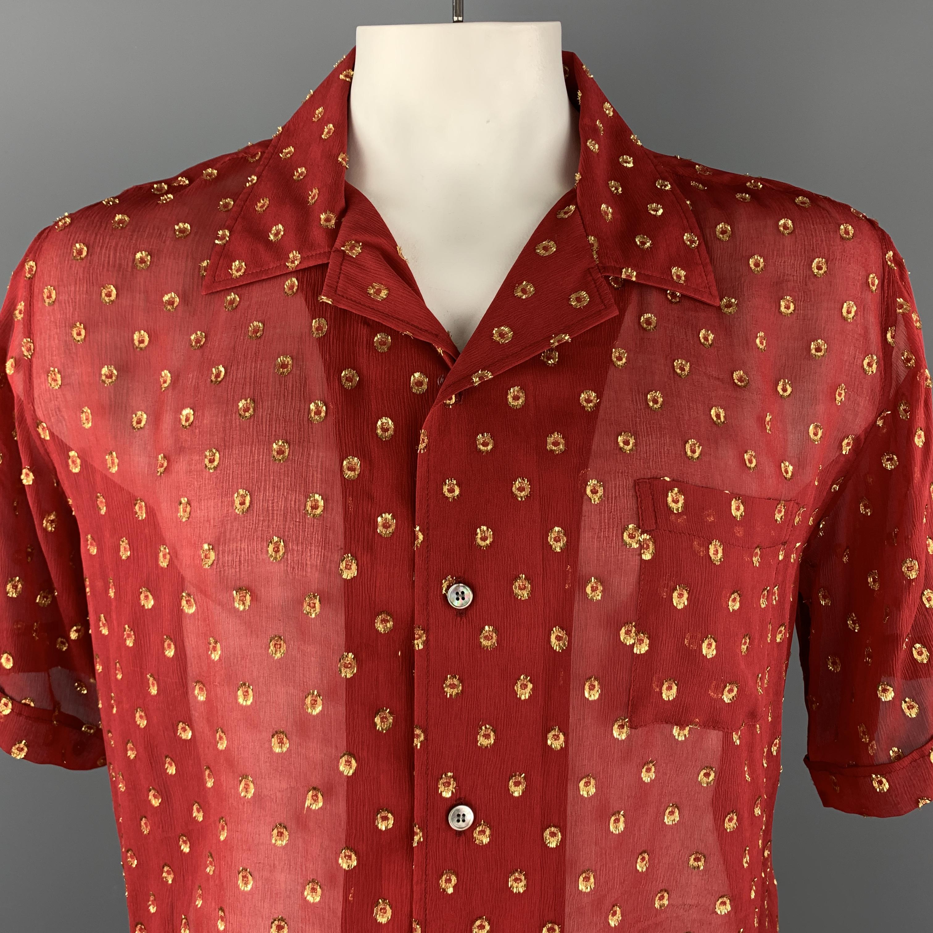 red metallic shirt