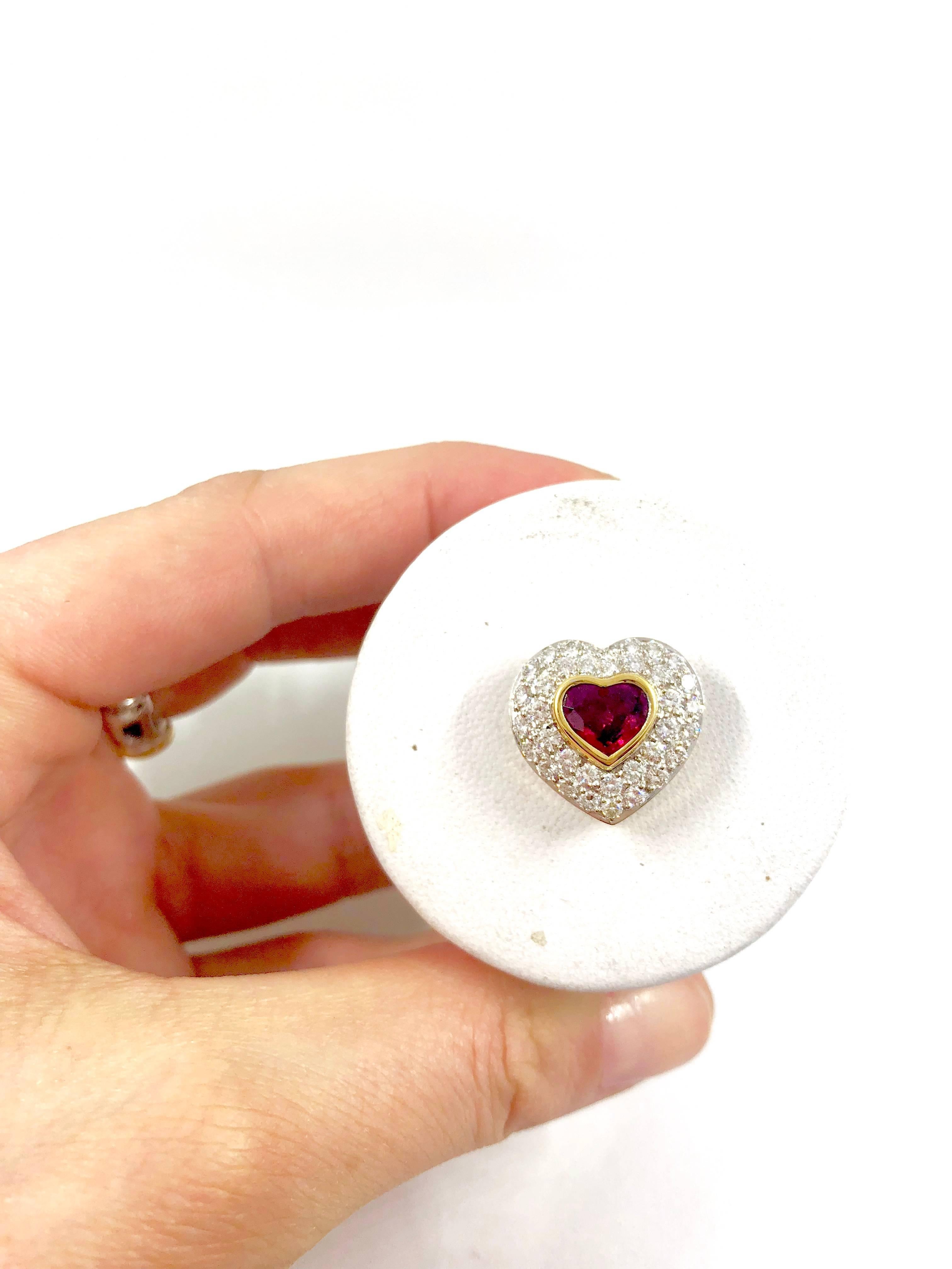 G.Minner Burma Ruby Diamonds Gold Heart Pendant For Sale 5