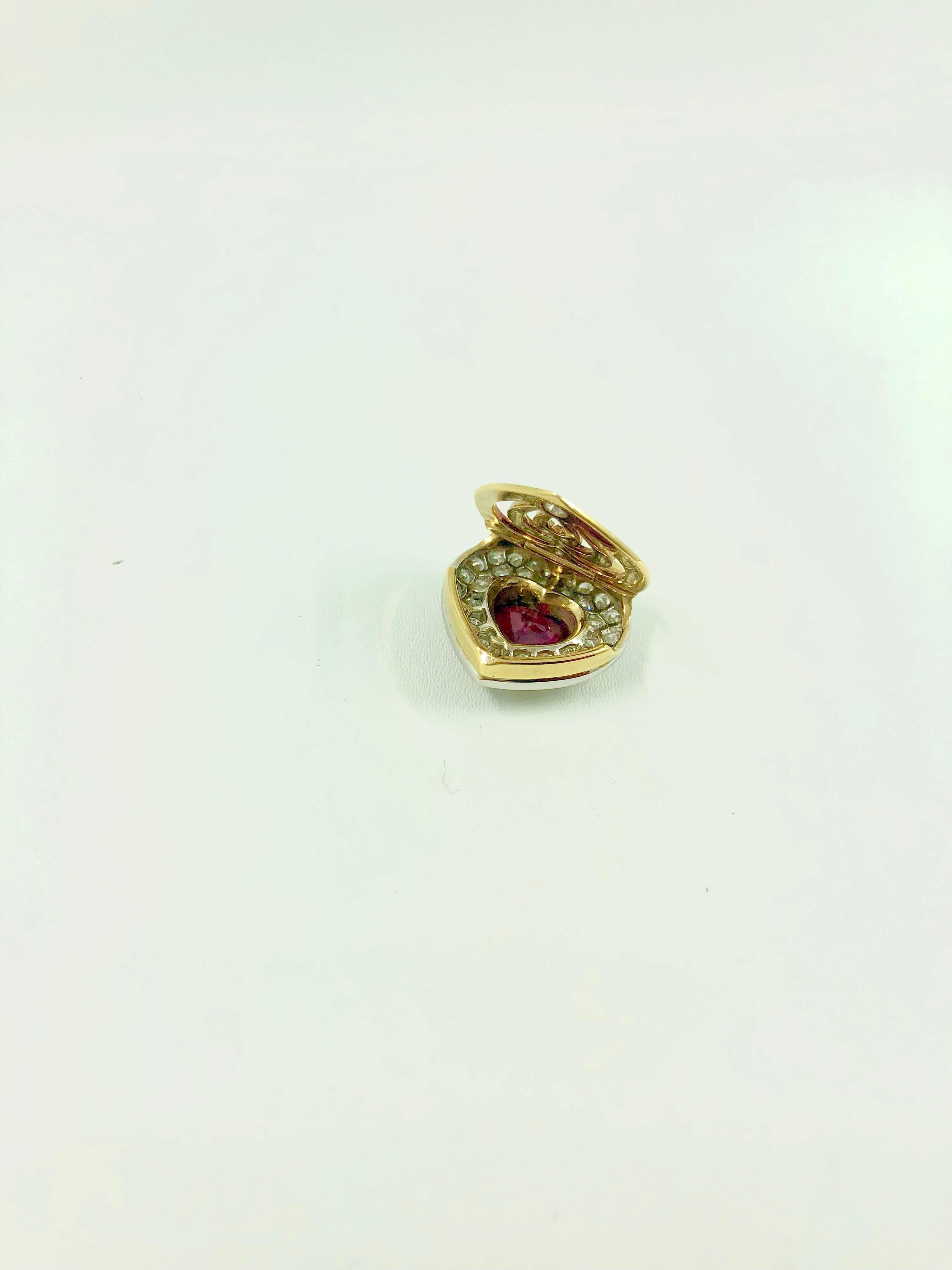 G.Minner Burma Ruby Diamonds Gold Heart Pendant For Sale 4