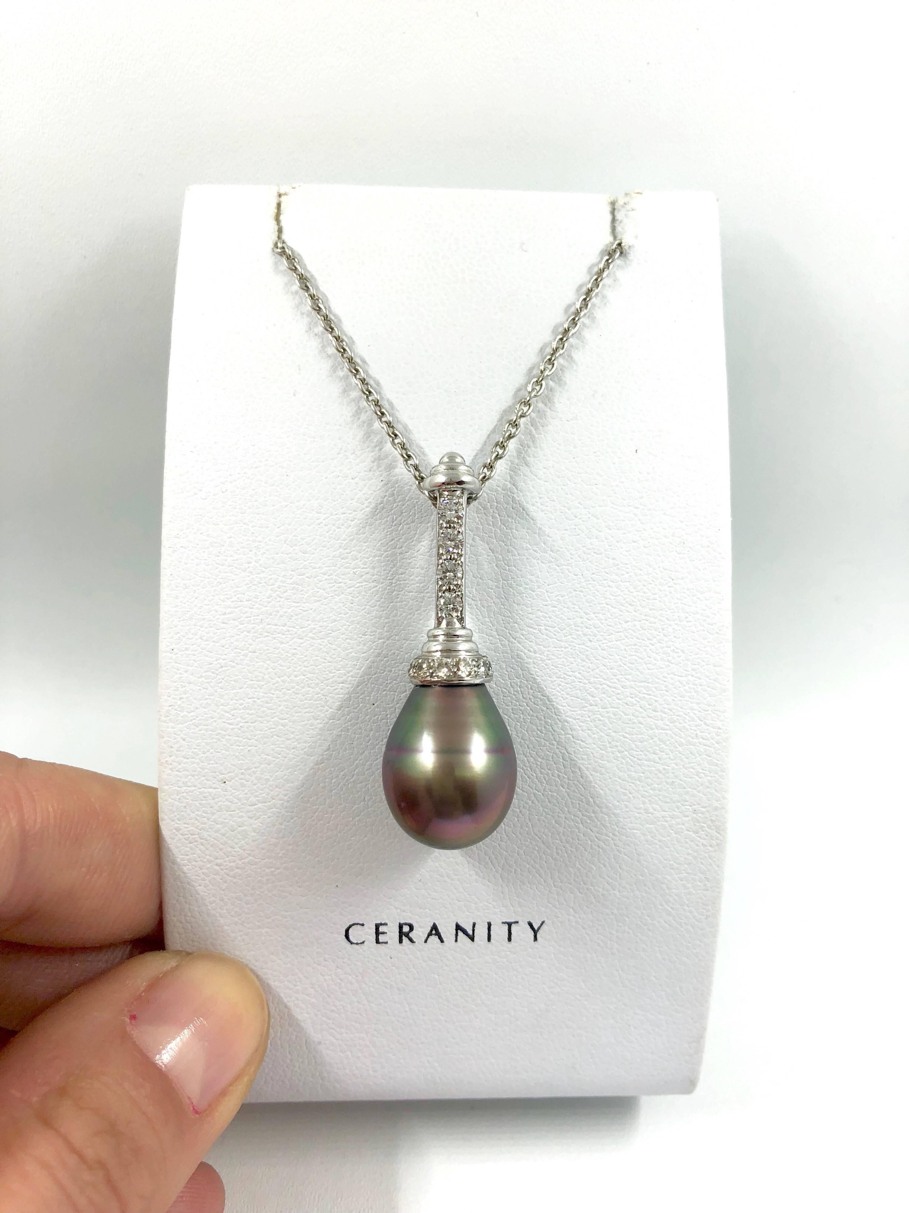 G.Minner Tahitian Pearl Diamond Gold Pendant In New Condition For Sale In Colmar, FR