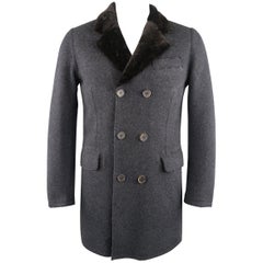 Vintage GMS-75 S Navy Heather Wool Blend Shearling Collar Double Breasted Coat