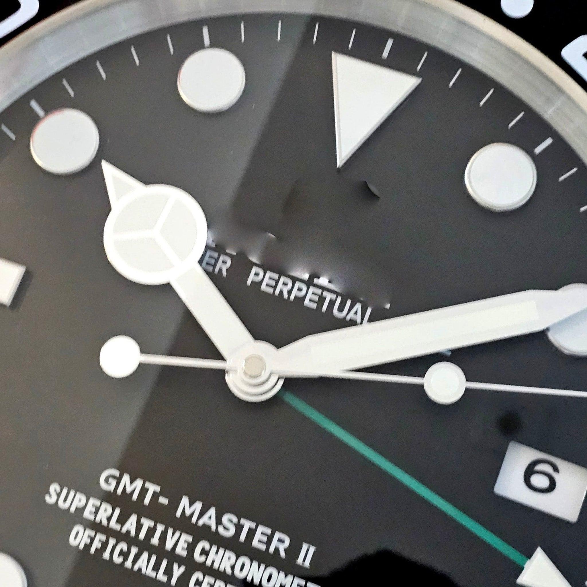 Swiss GMT-MASTER Store Display Wall Clock in Stainless Steel & Green Enamel For Sale