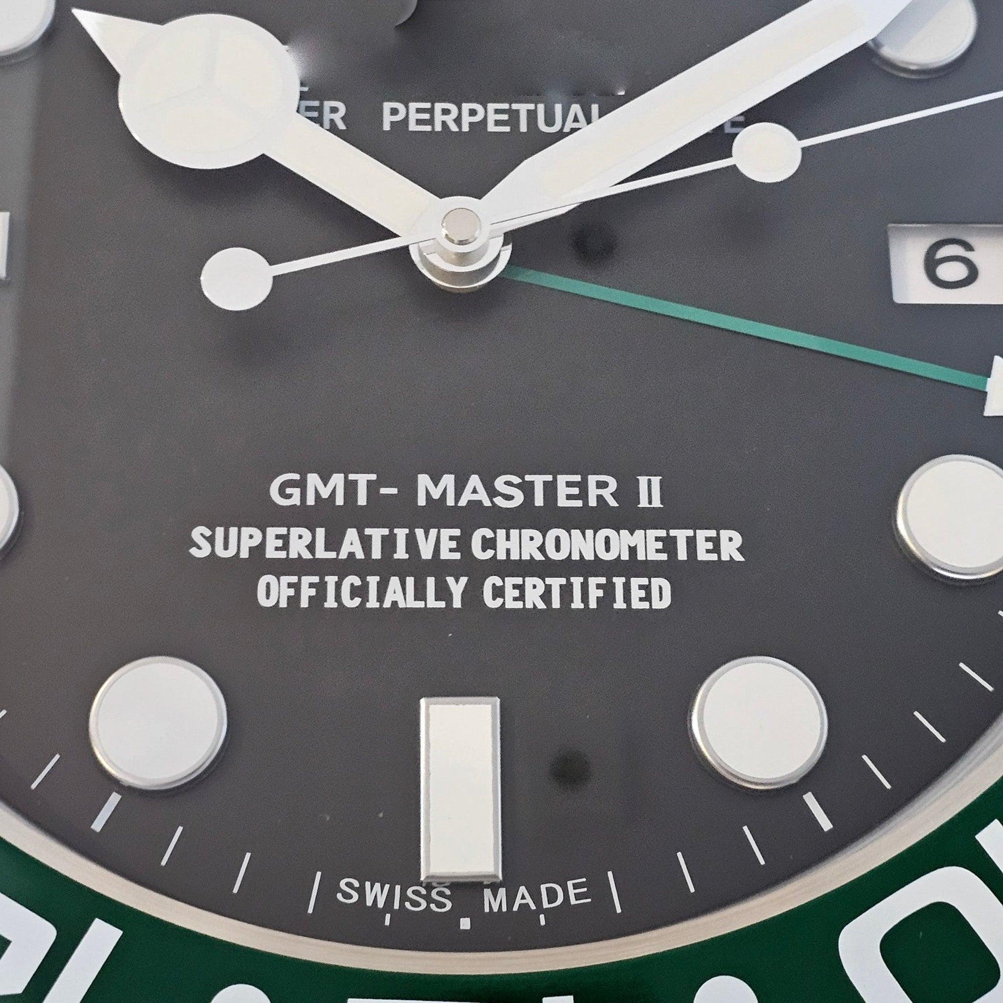 Brushed GMT-MASTER Store Display Wall Clock in Stainless Steel & Green Enamel For Sale