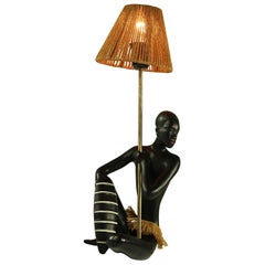 Vintage Gmundner Austria Table Lamp African Warrior Ceramic Light, 1950s