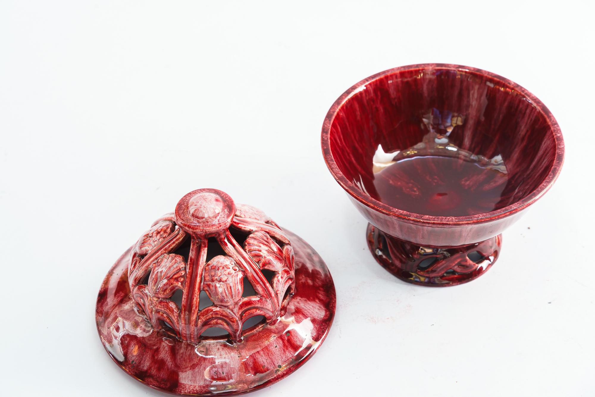 Gmundner bol en céramique avec couvercle vienne vers les années 1950 Bon état - En vente à Wien, AT