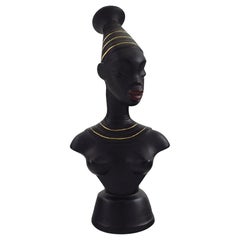 Gmundner Ceramics, Austria, Art Deco Nude "Negresse" Sculpture in Black Ceramic