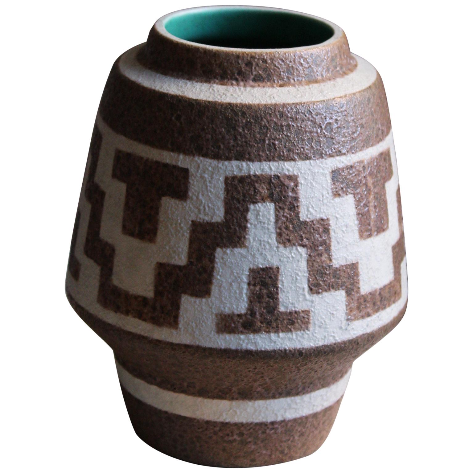 Gmundner Keramik, Vase, Beige / White / Green Stoneware, Austria, 1950s