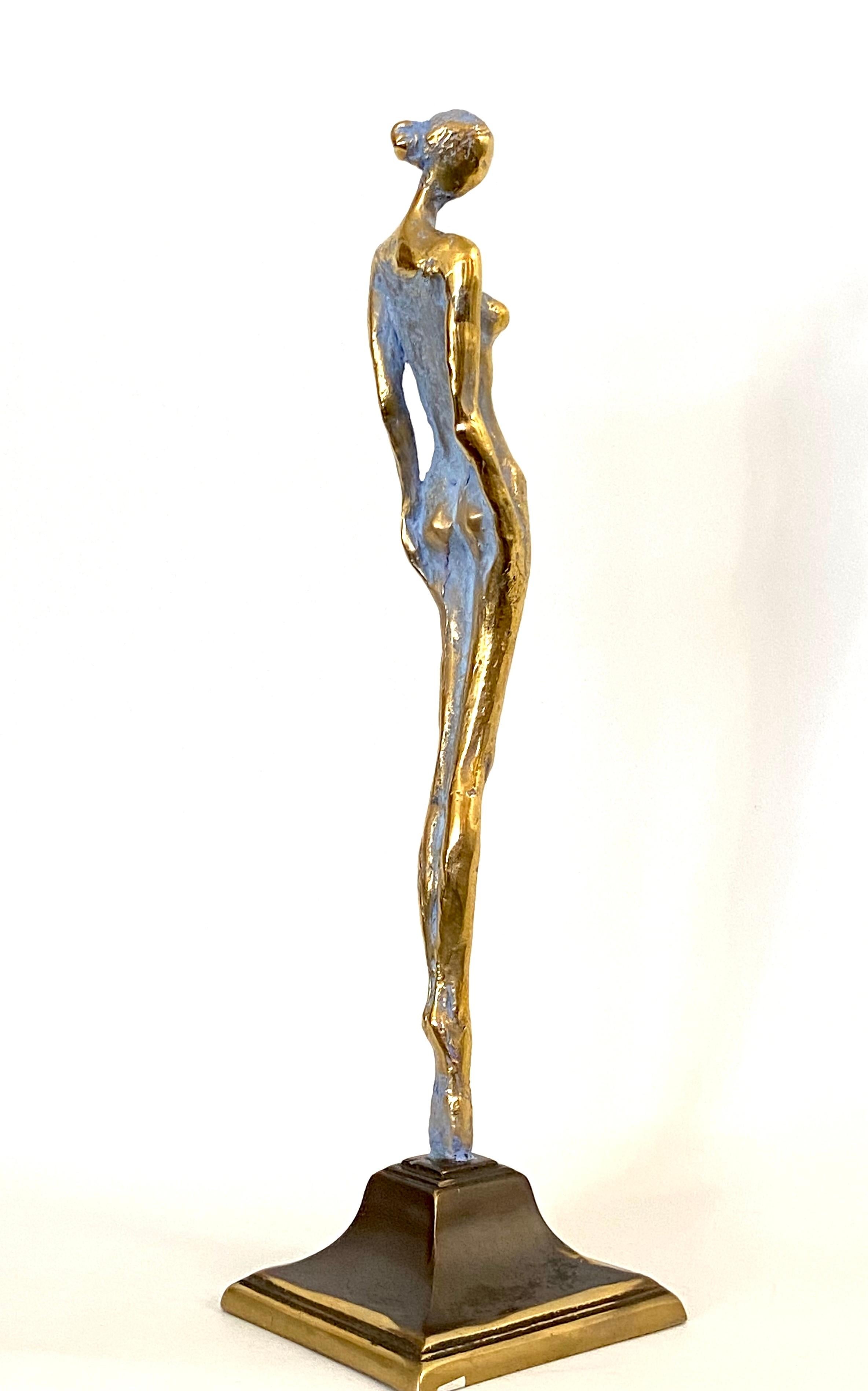 Ballerina-Bronze sculpture of a figurativ standing ballerina contemporary art - Gold Figurative Sculpture by Günay Aliev