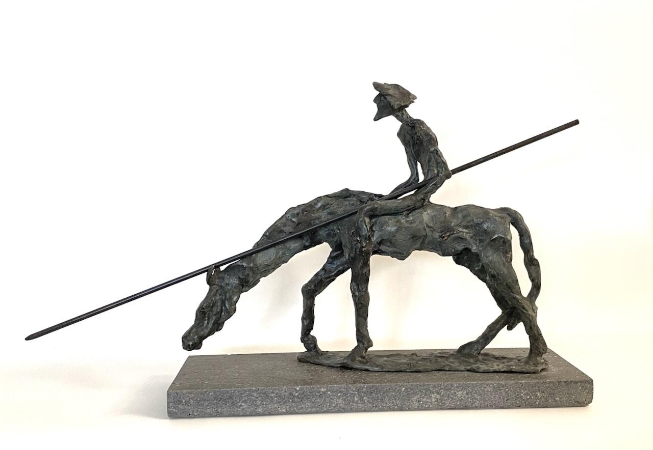 Don Quichotte - Scultura in bronzo raffigurante un toro che attacca l'artista contemporaneo