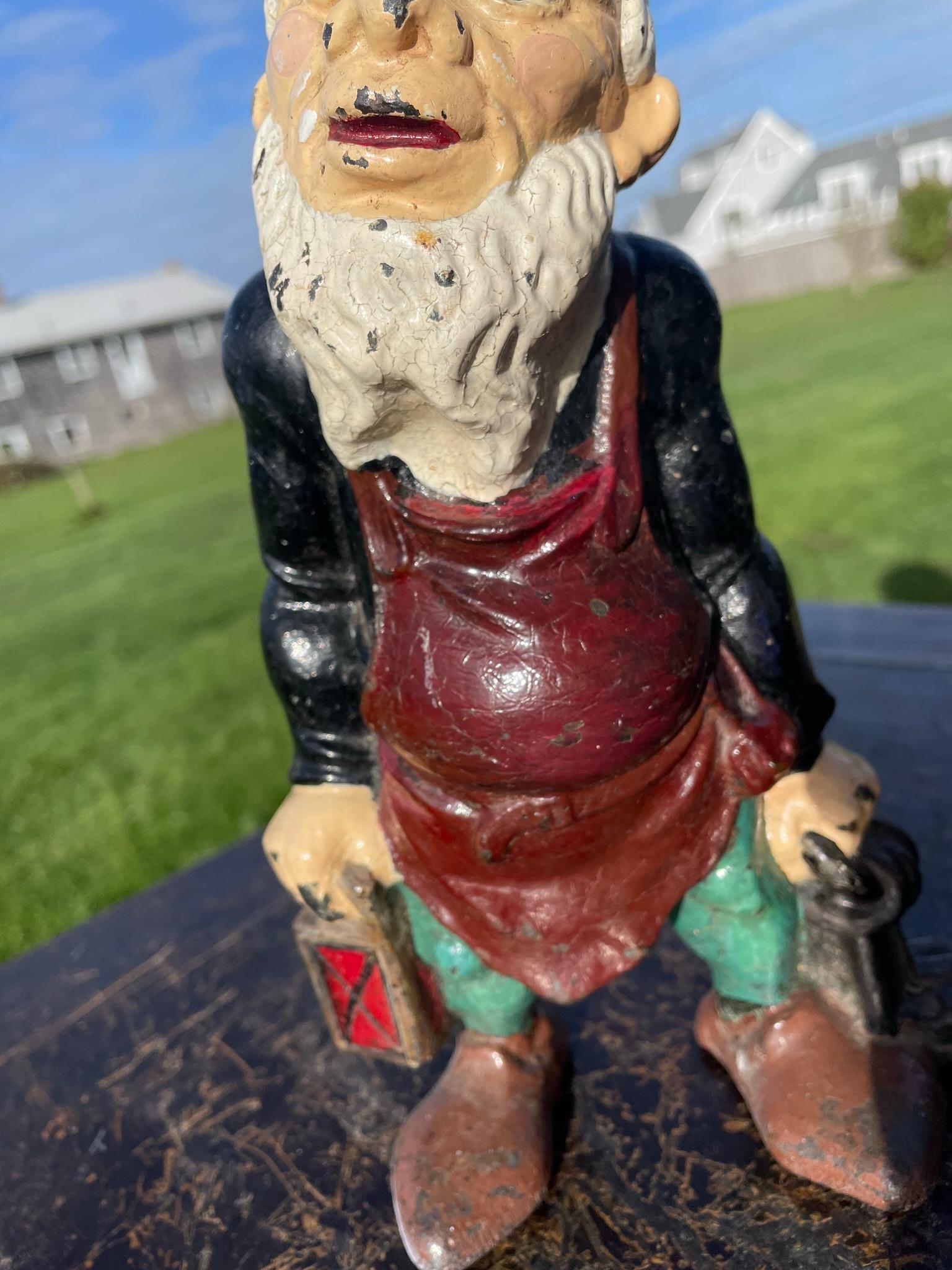 20th Century Gnome Festive Red And Green Lantern Sculpture 