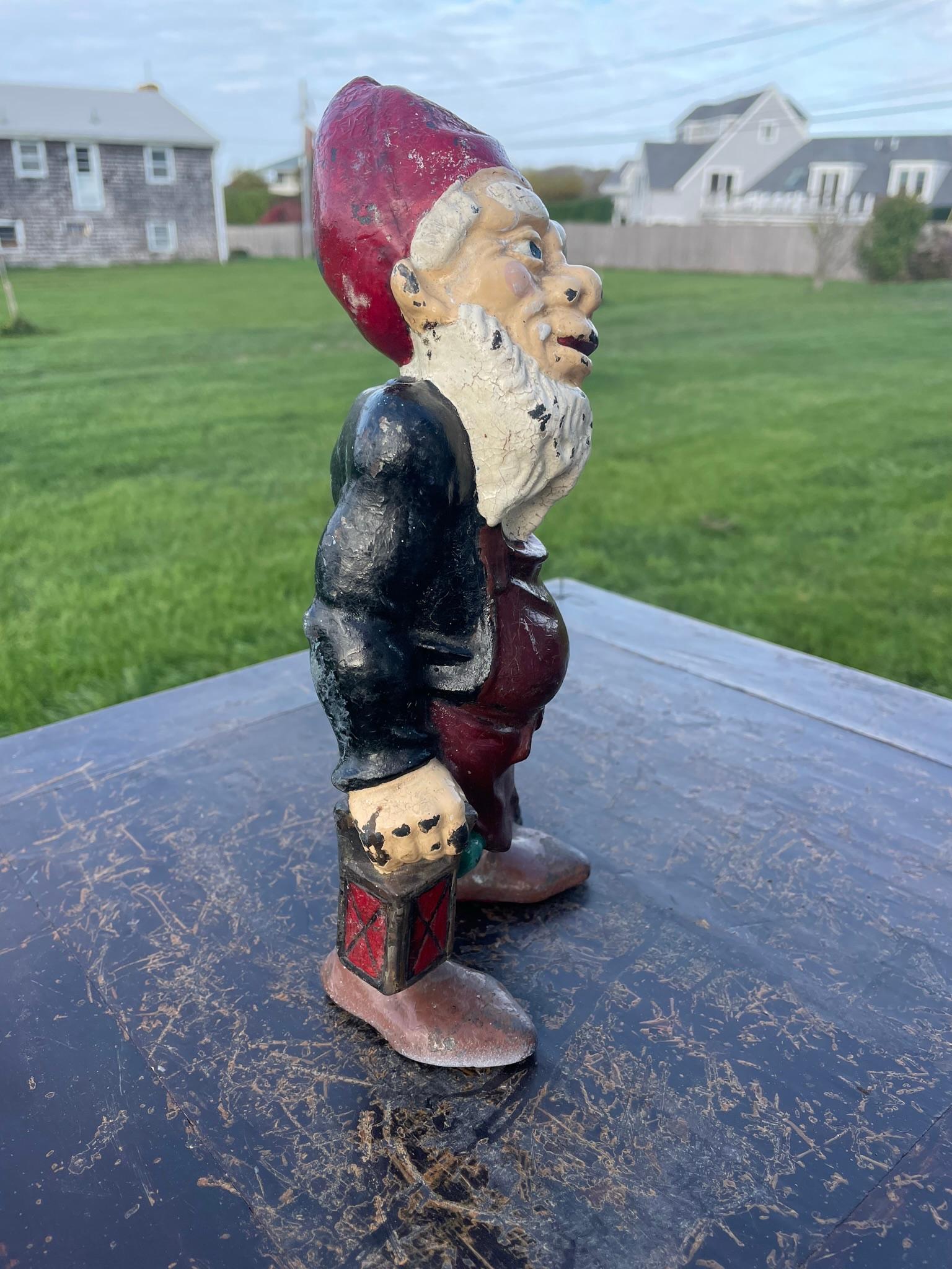 Gnome Festive Red And Green Lantern Sculpture 