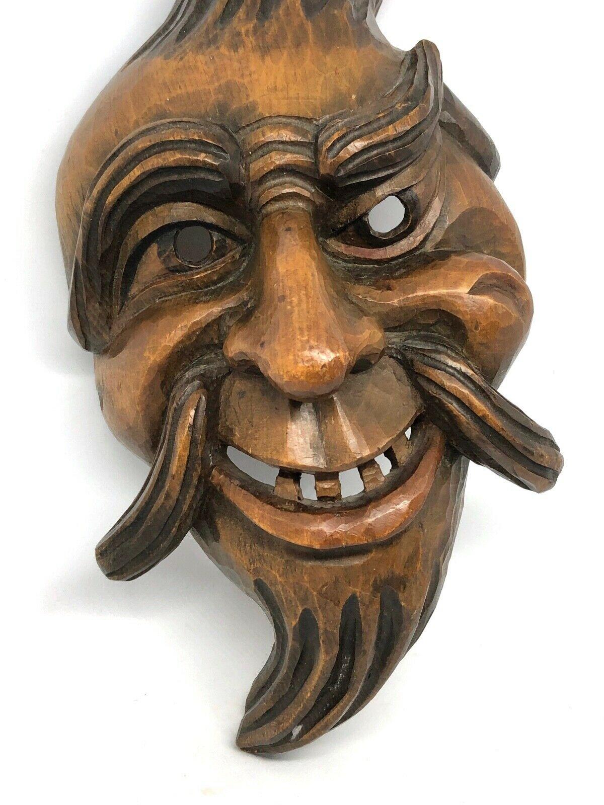 German Gnome Folk Art Black Forest Brienz Hand Carved Wooden Mask Vintage Europe