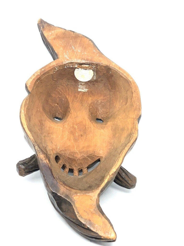 Gnome Folk Art Black Forest Brienz Hand Carved Wooden Mask Vintage Europe For Sale 1