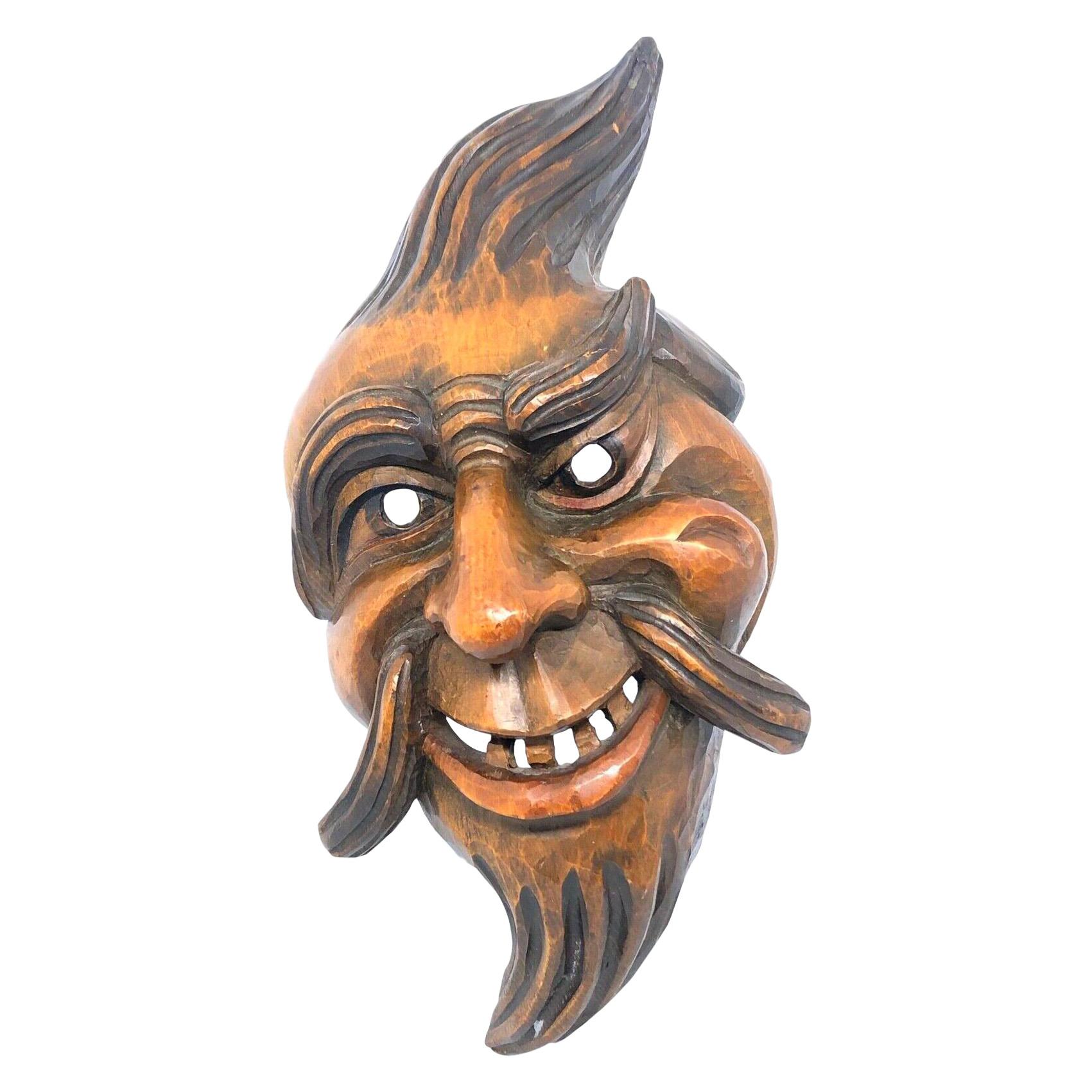 Gnome Folk Art Black Forest Brienz Hand Carved Wooden Mask Vintage Europe