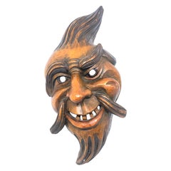 Gnome Folk Art Black Forest Brienz Hand Carved Wooden Mask Vintage Europe