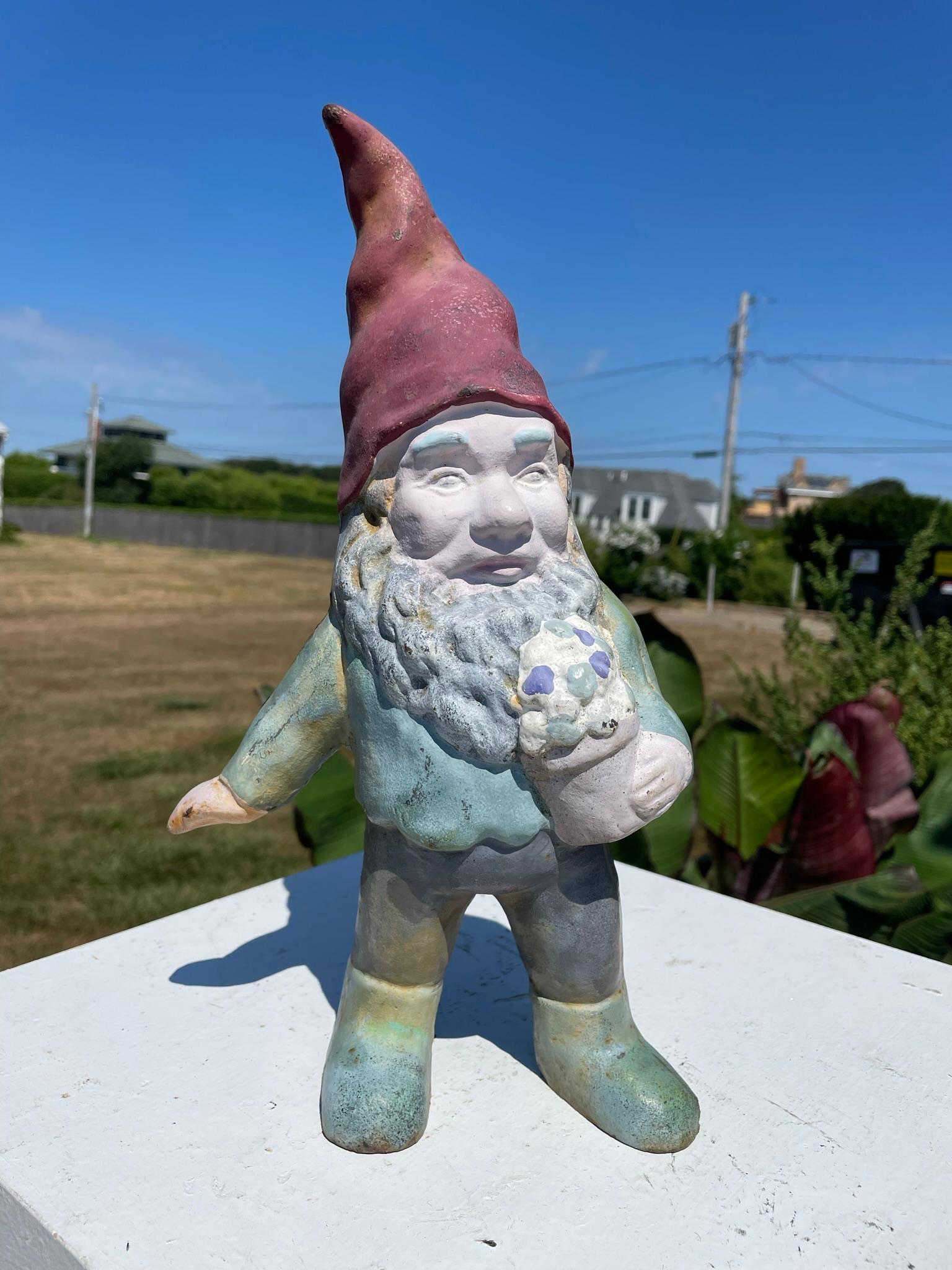 Iron Gnome Garden Sculpture in Original Paint 