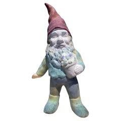 Retro Gnome Garden Sculpture in Original Paint "Flower Pot"