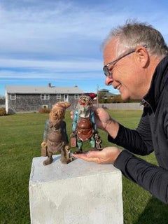 Antike Gnome-Gartenlaterne-Skulpturen, Paar, „Keeper of Keys Guardians“