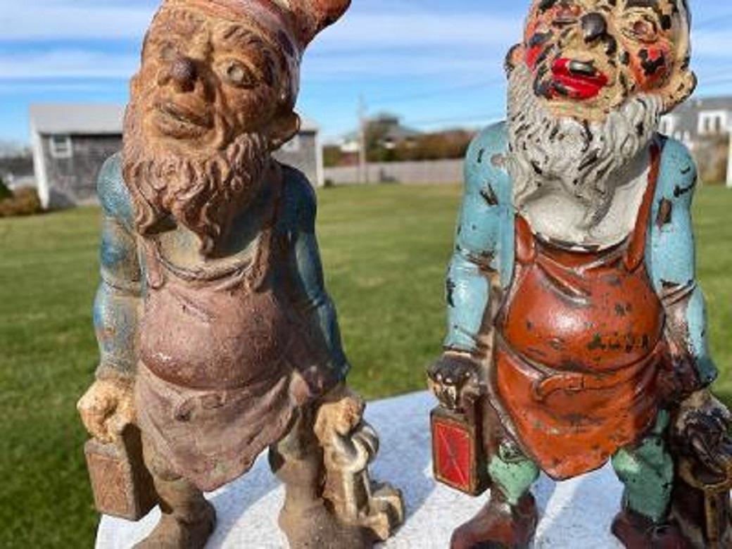 American Antique Gnome Pair Garden Lantern Sculptures 