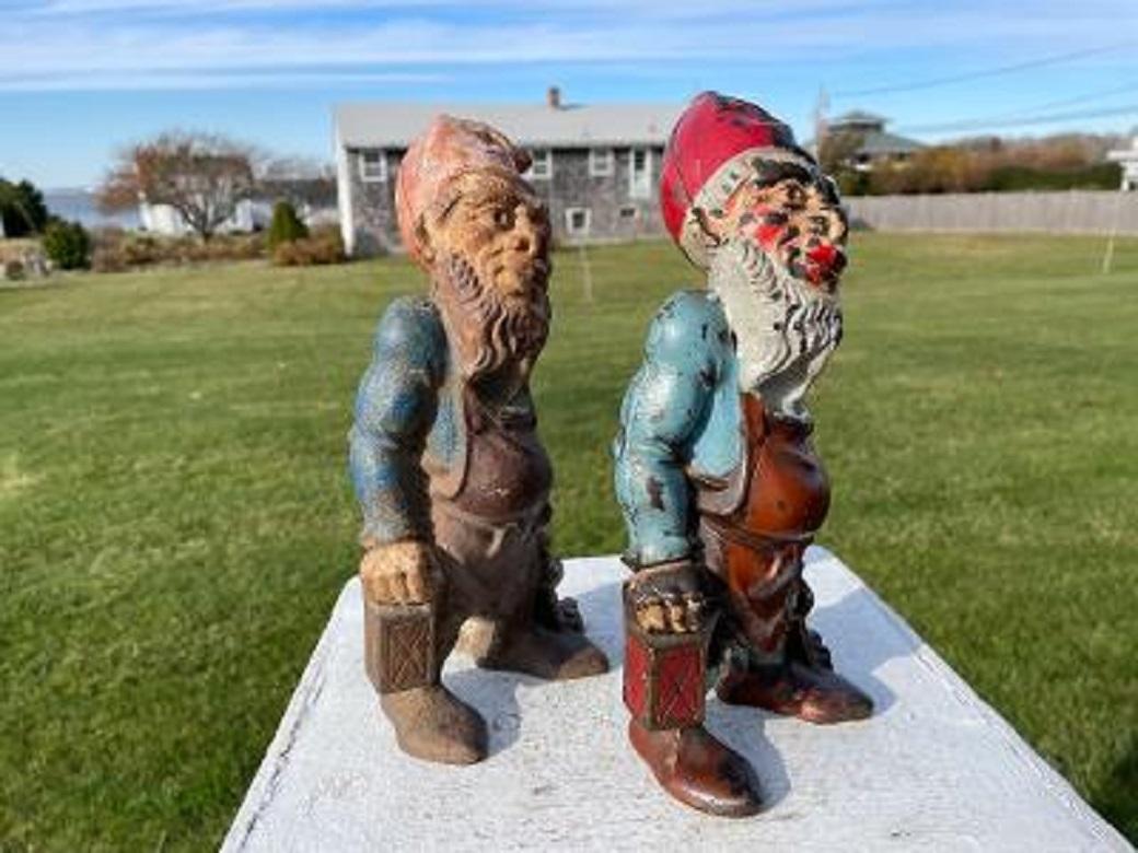 20th Century Antique Gnome Pair Garden Lantern Sculptures 