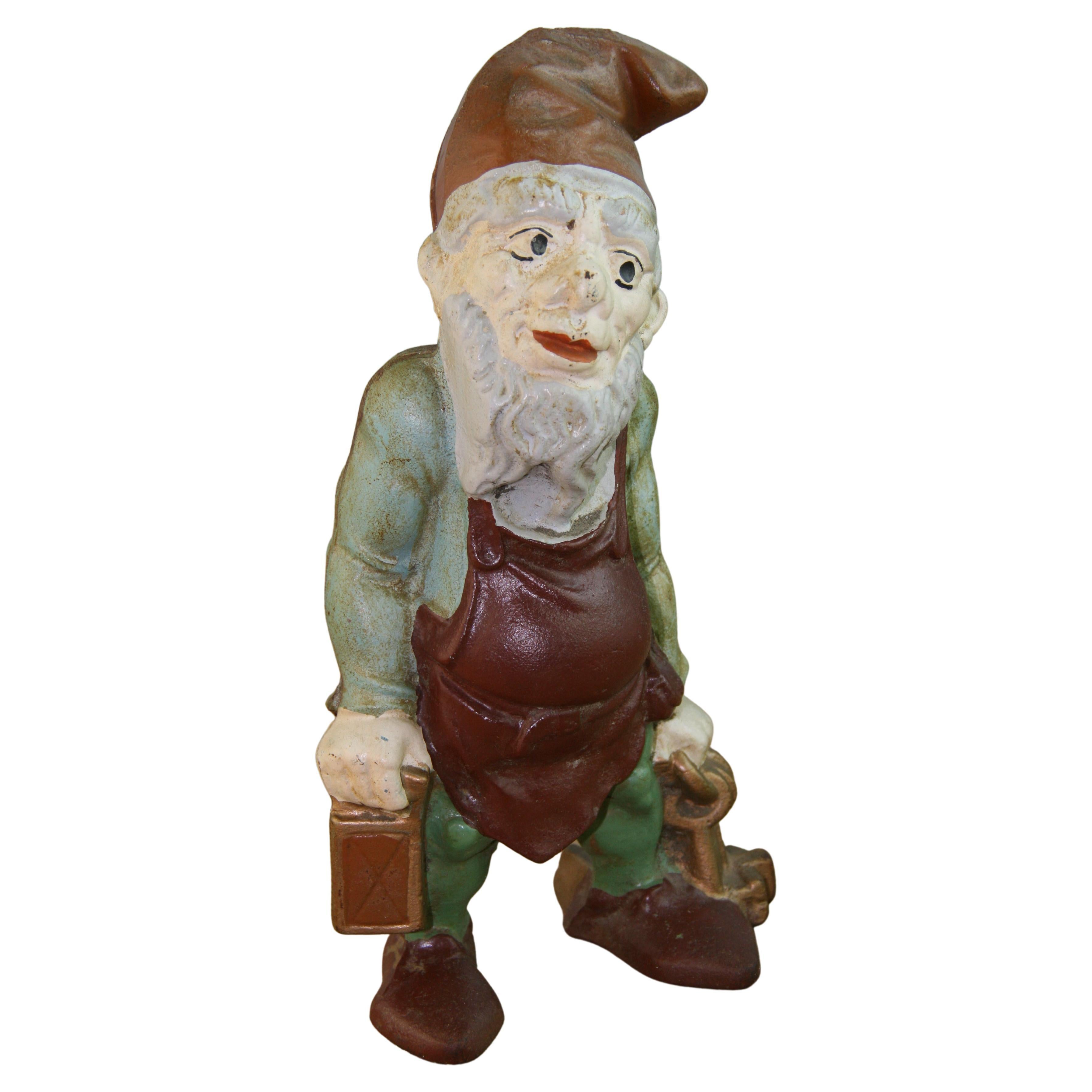 Folk Art Rare Antique Garden Gnome Sculpture Keeper of Keys  Guardian