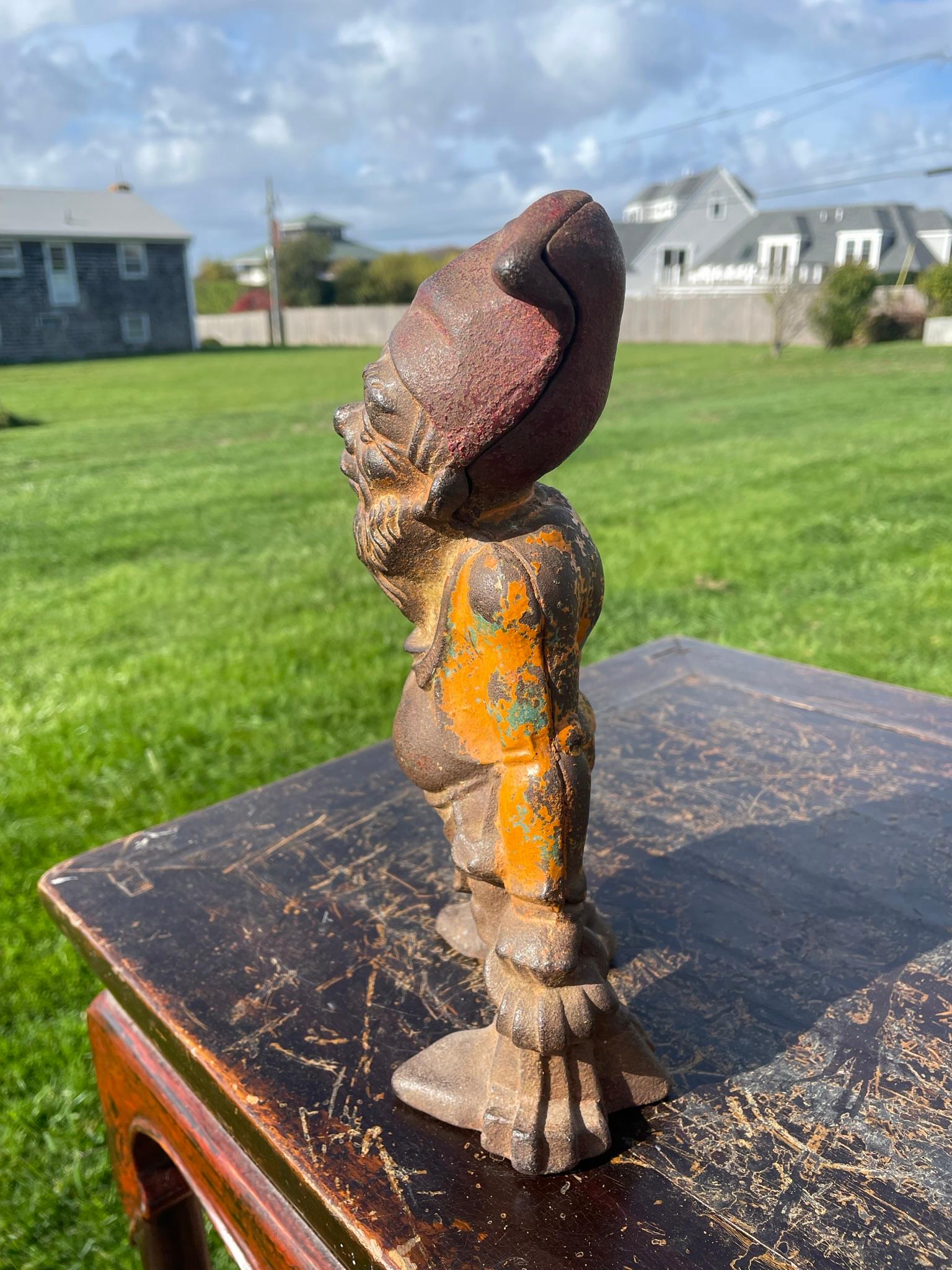 Gnome Rare Orange Garden Gate Lantern Sculpture 