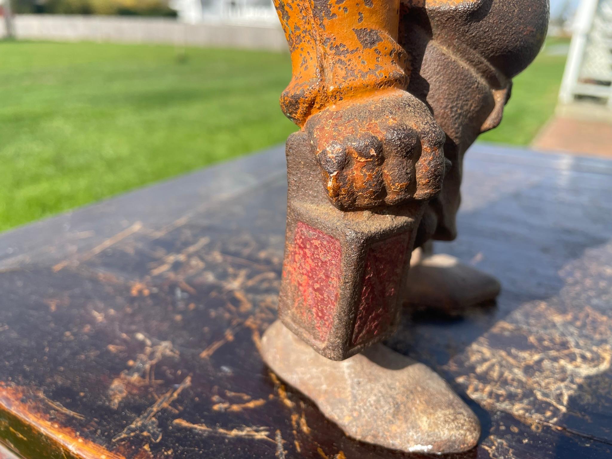 Gnome Rare Orange Garden Gate Lantern Sculpture 