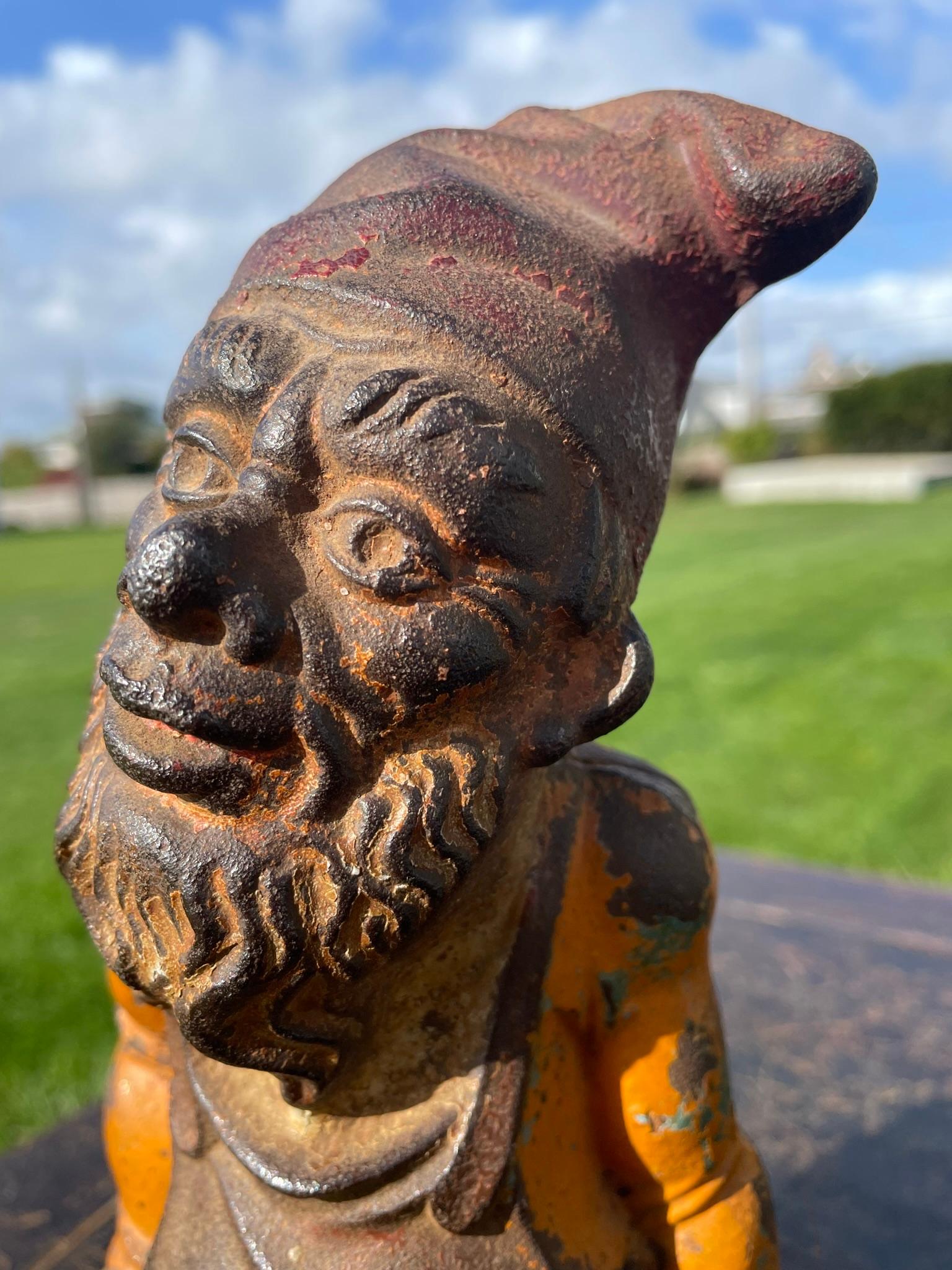 Gnome Rare Orange Garden Gate Lantern Sculpture 
