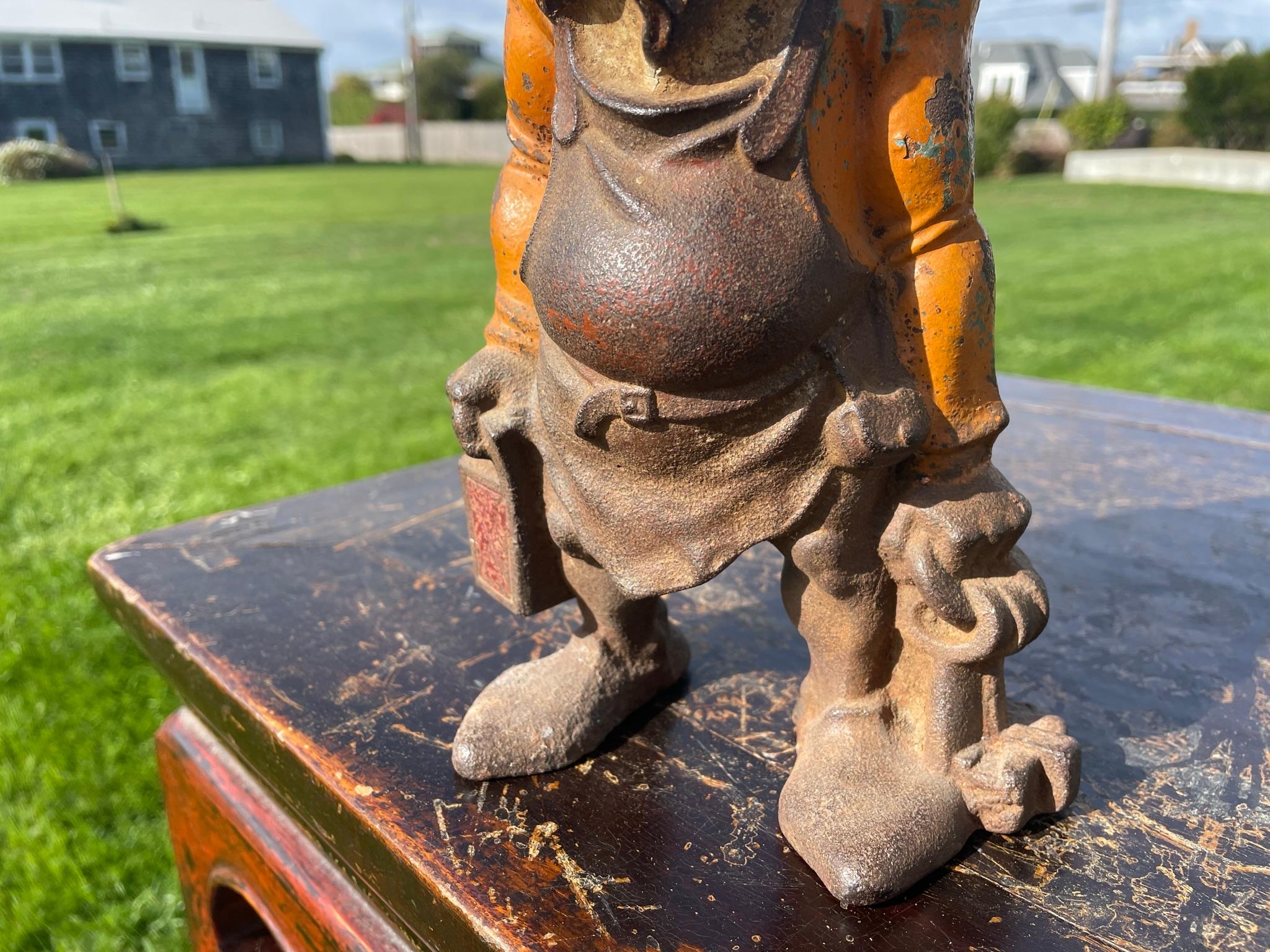 Iron Gnome Rare Orange Garden Gate Lantern Sculpture 