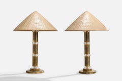 Gnosjö Konstsmide, Table Lamps, Glass, Brass, Rattan, Sweden, 1960s
